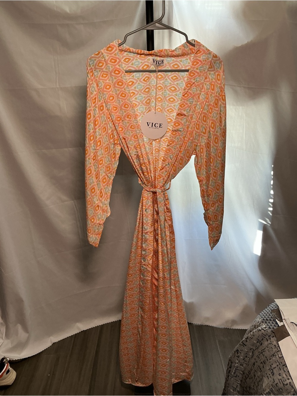 NWT Vice 3-Piece Silk Blend Halter, Wrap, & Flowy Pants Smocked Set